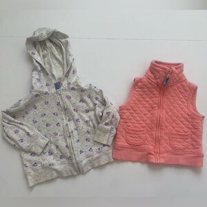 Carters Floral Hoodie and Coral Quilted Vest Set 6 Months